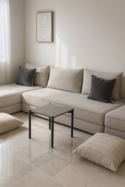 MARIA HOMES Small Gray Square Side Table with Black Metal Legs – Modern Minimalist Accent Table 35×35×25 cm