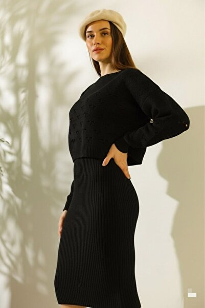 Cemre Life Women's Lace-Like Knit Sweater Dress
