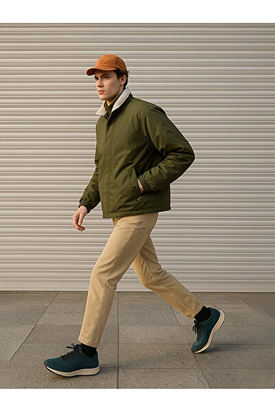 Ltb Πράσινο παλτό με γιακά πουκάμισο και τσέπη με φερμουάρ