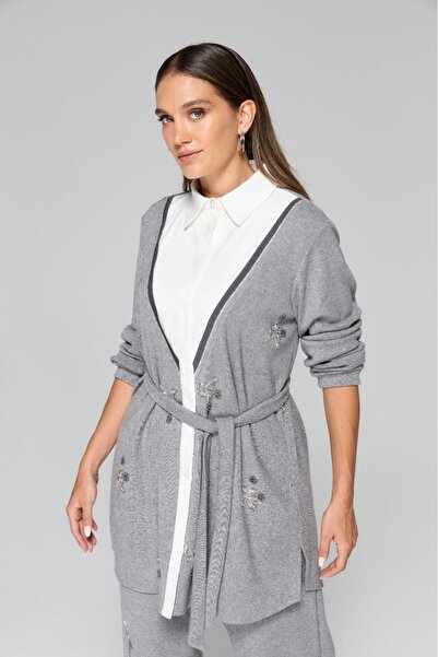 FUAT GÜRSEN Shirt Collar Beaded Knitwear Tunic