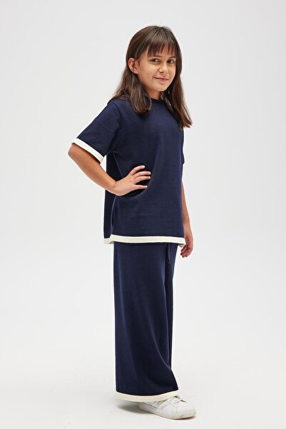 Peraluna Rumi Short Sleeve Girl's Blouse - Navy Blue