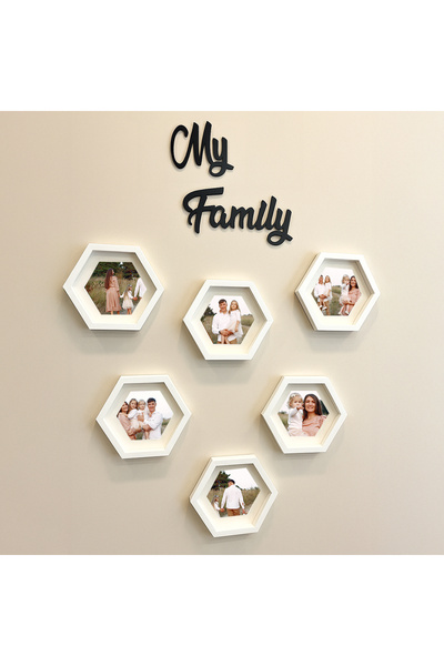 Nobbystar Medium Size White Hexagon Photo Frame with Adhesive Peel-And-Stick Mat - Pack of 6