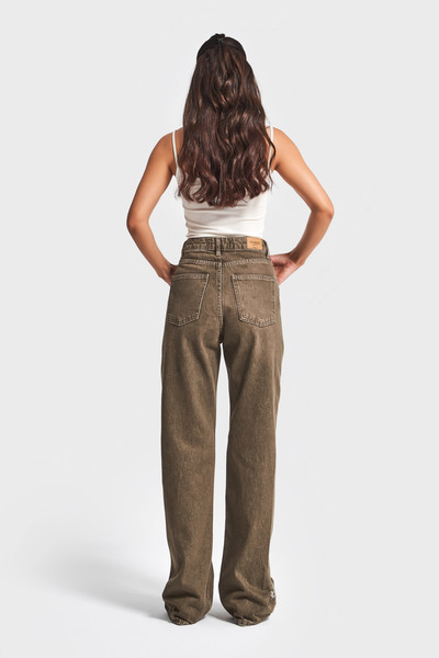 its basic Women's Stonewashed Khaki Color 2W5-15 Straight Fit Embroidery Detailed Special Design Denim Jean