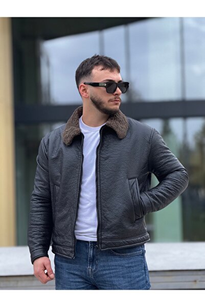 KINGAF Men's Full Fur Leather