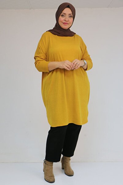 Eslina 58156 Plus Size Basic Mir Tunic - Mustard