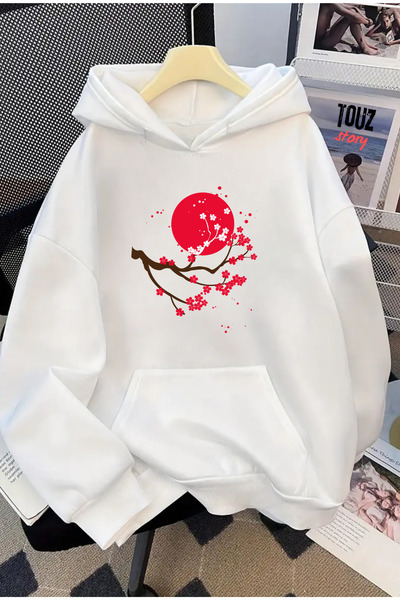 Le Savu Flower cu imprimeu Kangaroo Pocket cu glugă Culoare albă Unisex Swea ...