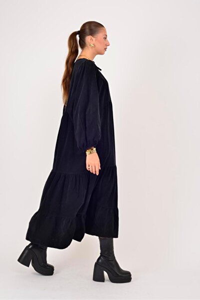 Park Moda 2261 LOVA V YAKA FİTİLLİ KADİFE ELBİSE