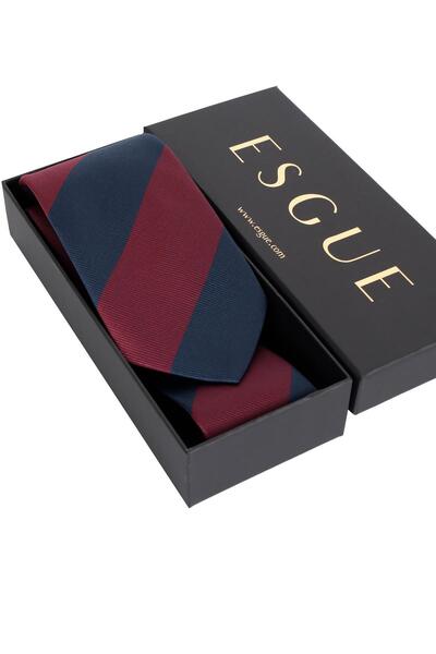 Esgue 8 cm Burgundy Navy Blue Segmented Pattern Hand Made Classic Wide Handkerchief Tie