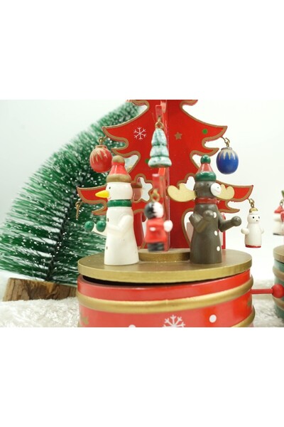 Flippy Christmas decorated music box, Fir Tree, Red, Wooden, 12 cm x 22 cm, Interior,
