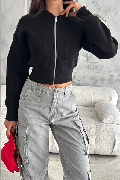 cemo Women's Zippered Fit Cropped Sweatshirt – Sporty & Urban Style