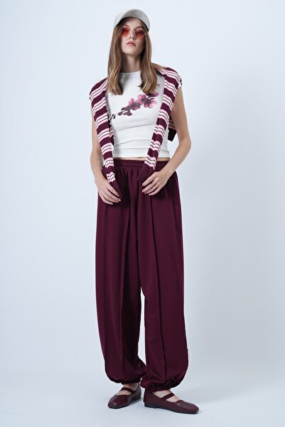 VAGGON Women's Murdum Stitching Detailed Elasticated Leg Jogger Pants Prmx14664