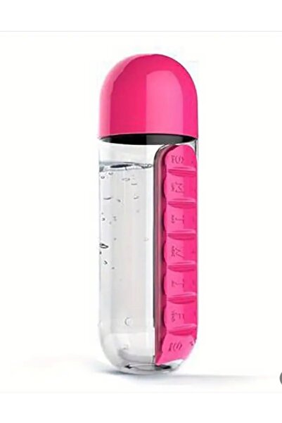 AbaTech 600 ml Dark Pink Water Bottle with 7-Day Medicine Storage Box and Compartment