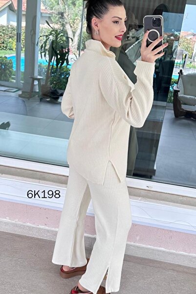 İnce Topuk Half Zipper Knitwear 2 Piece Set 6K198