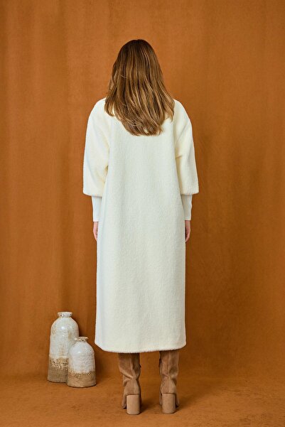 Puane Women's Double Row Snap Buttons Sleeves Ribbed Knit Piece Coat - 15230Kbn - Ecru