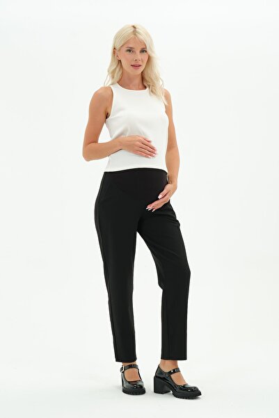 BUSA Maternity Stretchy Belly Band Adjustable Waist Winter Mom Fit Classic Pants Black