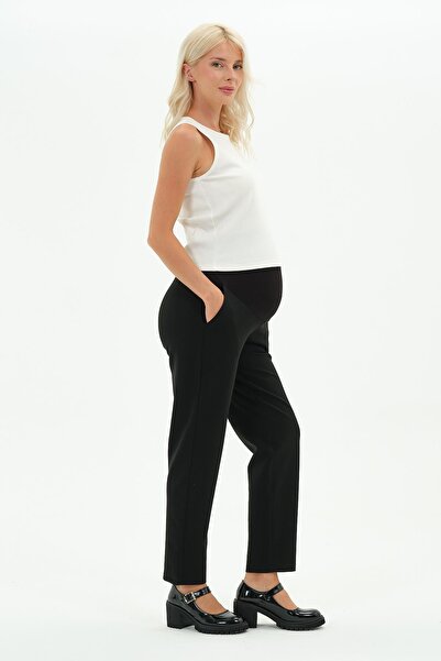 BUSA Maternity Stretchy Belly Band Adjustable Waist Winter Mom Fit Classic Pants Black