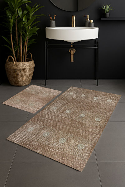 Veldena Helya 2'li Banyo Paspas Takımı Ekru Kahve