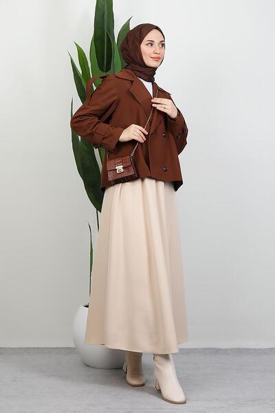 GİYZAMİLA Κοντή καμπαρντίνα καφέ με απολέτα