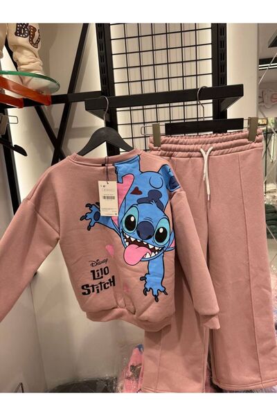 aybabykids Stitch με τύπωμα 3 Thread Ş επένδυση fleece Σετ αθλητικής φόρμας για κορίτσια Σετ δύο τεμαχίων