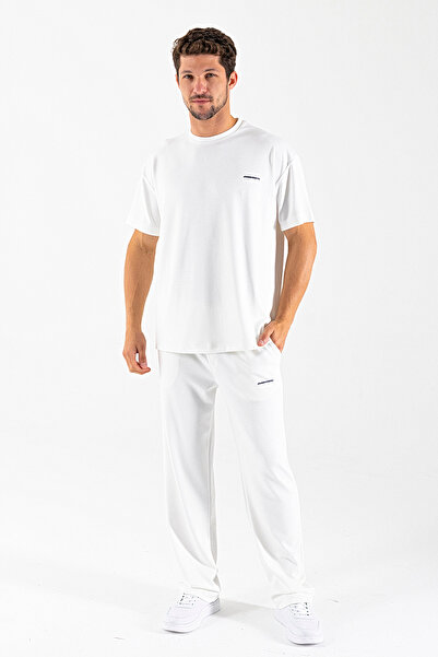 JB John Borners Men's Short Sleeve Elastic Waist Tracksuit Set White - 25Y 7852Â