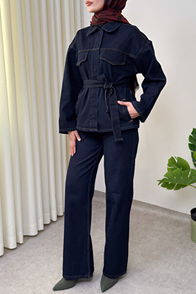 zhrcelebi طقم جينز وسترة وبنطلون 0028 - أزرق غامق