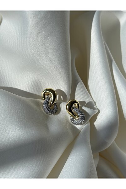 NB STEELORA أقراط ملتفة ذهبية وفضية اللون