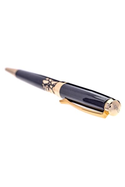 Daco Black ballpoint pen, Daco, 1.0 mm tip + FLR leather case, metal body, gold accessories, Deceba model