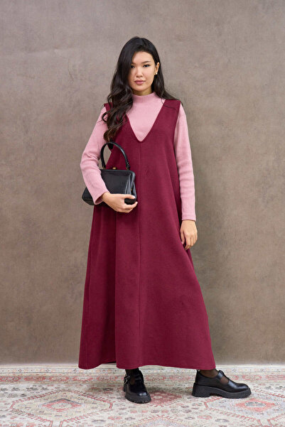 KÜÇÜĞÜM BUTİK Long Burgundy Cashmere Jile Dress