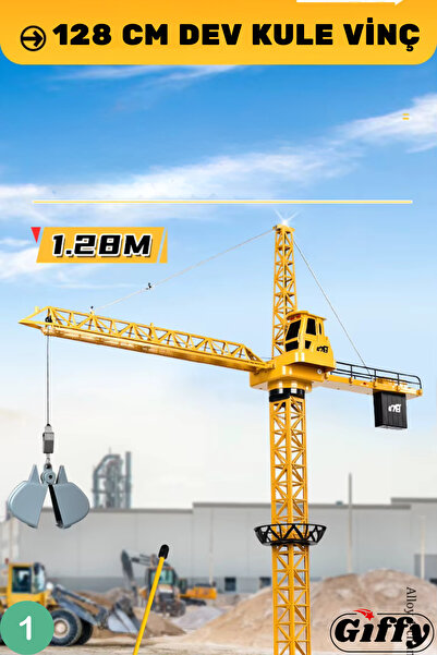 giffy Oyuncak Uzaktan Kumandalı 128 Cm Kule Vinç ve Damperli Kamyon Şarjlı Led Işıklı 2'li Set