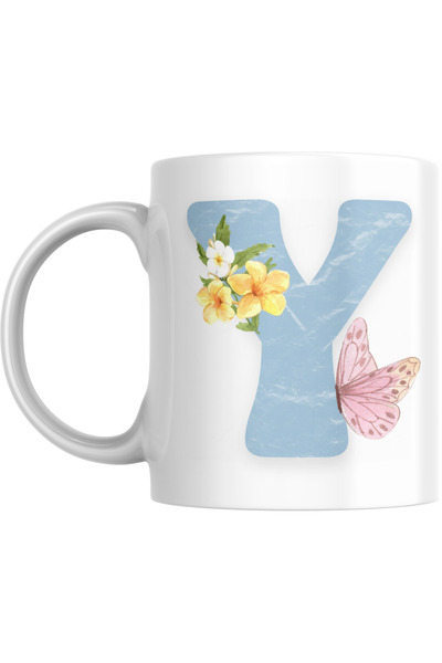 SiestaSafari Coffee Mug with Letter Y - Personalized Alphabet with Floral Butterfly, Gift for Woman