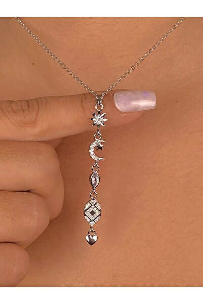 Jewelliss Minimal Güneş Hilal Ay Çelik Y Kolye Rodyum Kaplama Kararmaz Hediye...