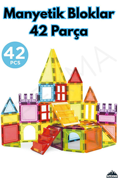 Apexma Manyetik Yapı Blokları – Çocuklar Için Renkli 3 Boyutlu 42 Parça Manye...