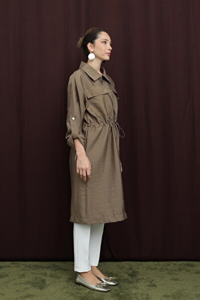 Puane Women's Pocket Detailed Waist Tunnel Cap - 15227Mnt - Mink