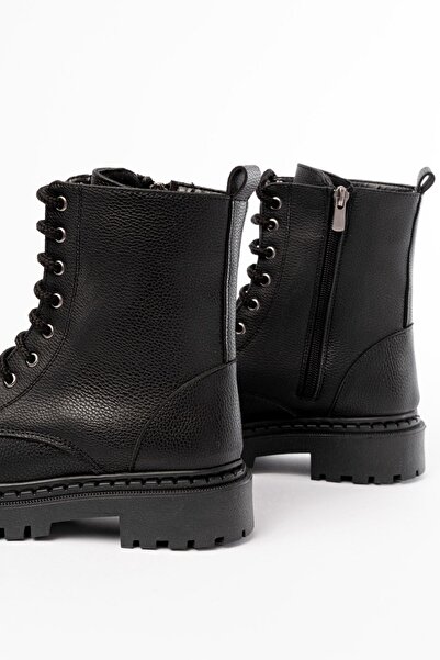 Aymood 1101-2289 Black Luna Lace-Up Zippered Daily Women's Boots