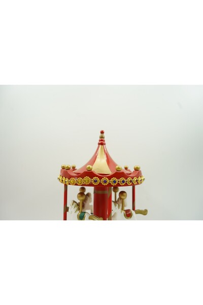 Flippy Christmas decorated music box, Rotating carousel, Red, Wooden, Indoor,