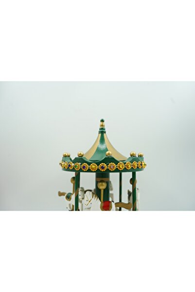 Flippy Christmas decorated music box, Rotating carousel, Green, Wooden, Indoor,
