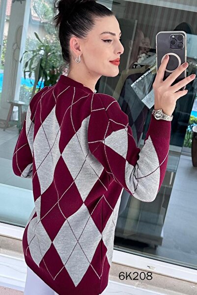 İnce Topuk Baklava Pattern Knitwear Tunic 6K208