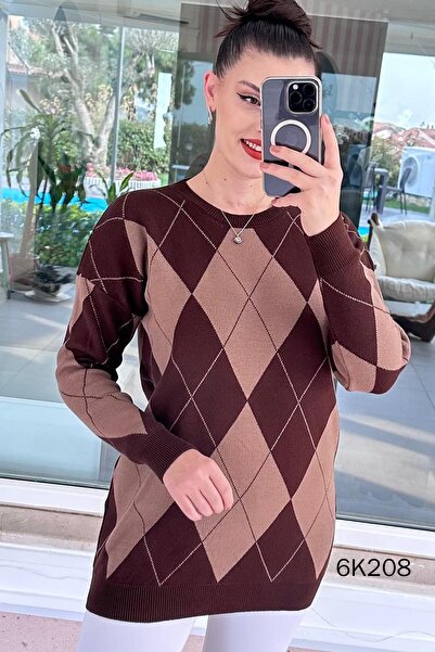 İnce Topuk Baklava Pattern Knitwear Tunic 6K208