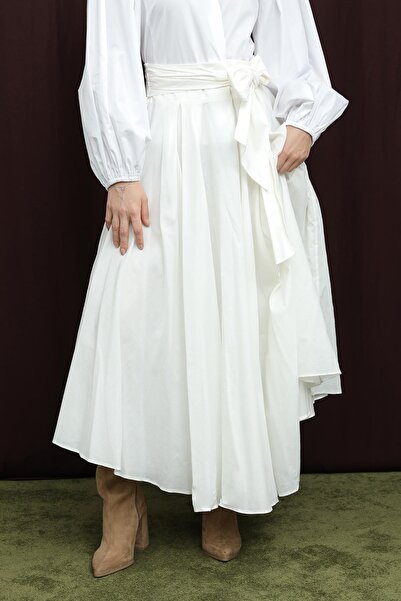 Soul Жіноча спідниця з поясом та асиметричним кроєм - 32420ETK - ECRU