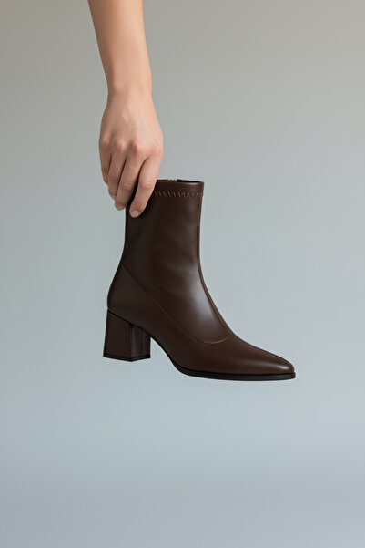 Adım Dünyası Kadın Acı Kahve Streç Bot Bilekli Orta Boy Sivri Tam Kalıp Topuklu Kışlık Bot & Bootie