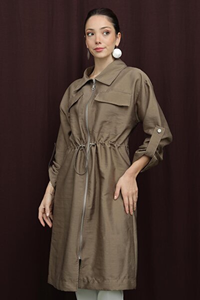 Puane Women's Pocket Detailed Waist Tunnel Cap - 15227Mnt - Mink