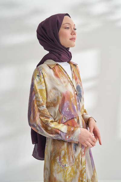 ARMANDA Nanya Jakar Line Patterned Shawl - Mürdüm