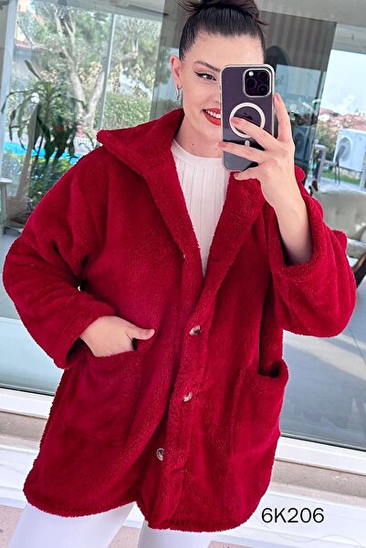 İnce Topuk Polo Yaka Düğmeli Peluş Hırka 6k206