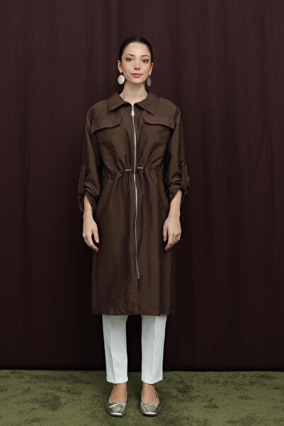 Puane Women's Pocket Detailed Waist Tunnel Cap - 15227Mnt - Brown