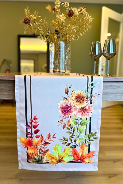 white rabbit home Kyoto Sonbahar Yapraklı Ve Çiçek Desenli Vizon Runner