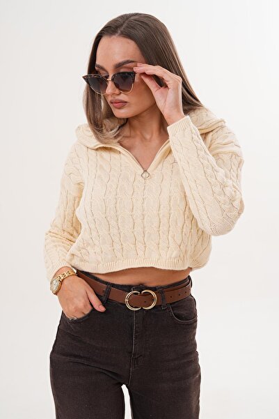 ŞİMAL Дамски плетен пуловер с ресни 255160 -