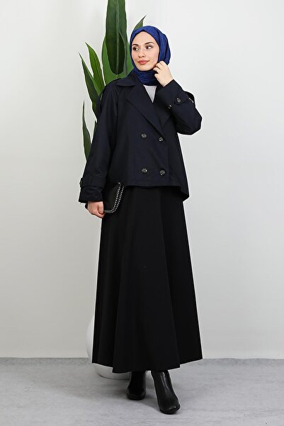 GİYZAMİLA Κοντή καμπαρντίνα με απολέτα σε μπλε ναυτικό