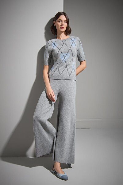 JOIN US Πλεκτό πουλόβερ με σχέδιο μπακλαβά με τύπωμα γκρι