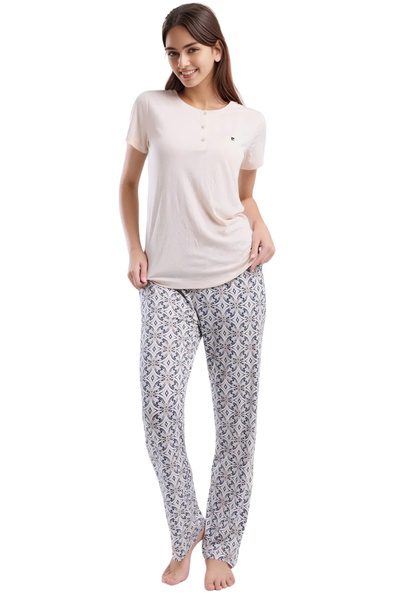 Pierre Cardin Women's Comfortable Fit Short Sleeve Pajama Set – Black / Cream