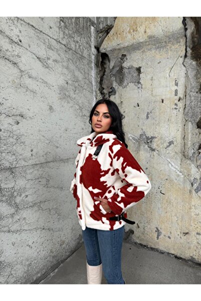 Captival Women's Patterned Oversized Plush Coat